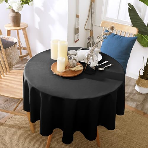 Deconovo Tischwäsche Abwaschbar Tischtuch Tischdecke Tischdeko Wasserabweisend Tischwäsche Lotuseffekt Tischtücher, Rund, 160cm, Schwarz, 1 Stück