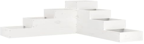 vidaXL Pflanzentreppe, L-Form Blumentreppe Blumenständer, Pflanzkübel mit 4 Stufen, Pflanzkasten Pflanzgefäß Blumenbank, Weiß Massivholz Kiefer