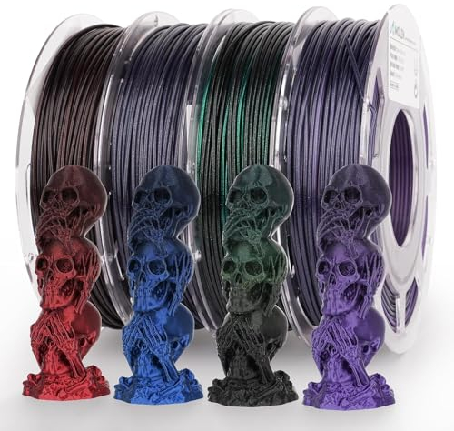 AMOLEN PLA 3D-Drucker Filament – 1,75 mm seidenglänzendes Bündel, Schwarz, Rot, Blau, Lila, Grün – 200 g x 4 Spulen