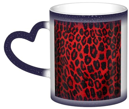 VducK Red Leopard Pattern Print Colour Changing Mug 11oz Personalised Magic Mug Tea Cup Ceramic Coffee Mug Heat Activated Colour Changing Mug
