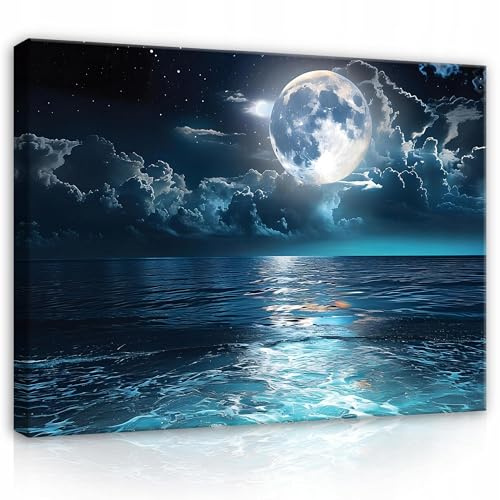 WallArena Leinwand Bilder 100x75 cm | Meer Mond, Leinwandbilder, Bild auf leinwand, Format: 100x75 cm (BxH) - einteilig auf Canvas Leinwand. Das Leinwand