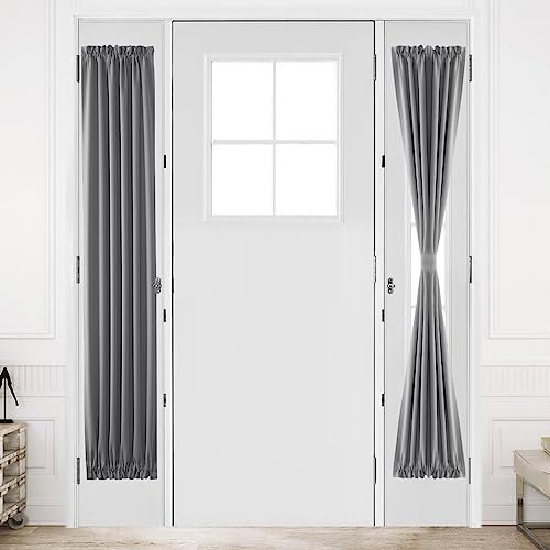 DWCN Französische Türvorhänge, Stangentasche, Thermo-Verdunkelungsvorhang für Türen mit Glasfenster, Küchen- und Terrassentüren für Privatsphäre, 30,5 x 183,9 cm lang, 1 Vorhang mit Raffhalter, Grau