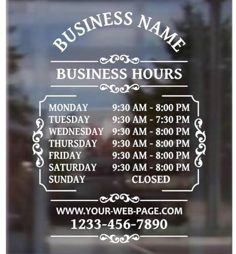 Cartello Orario Di Apertura Del Negozio Personalizzato - Adesivo Personalizzato Con Orario Di Apertura Dal Lunedì Alla Domenica Per Porta Finestra In Vetro,Decalcomania Aziendale Semplice E Moderna P