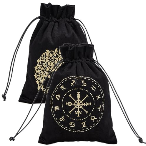CREATCABIN 2 pz Sacchetti per Tarocchi In Velluto Porta Carte Dei Tarocchi 12 Costellazioni Albero Della Vita Sacchetti Porta Rune con Cordoncini Grandi per Tarocchi Gioielli In Cristallo Dadi 18x13cm