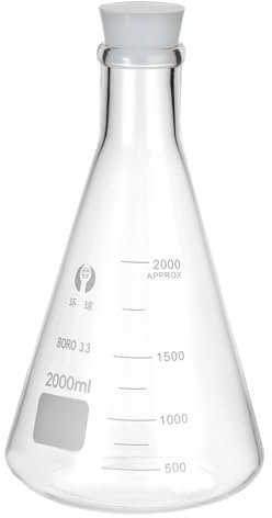 PATIKIL Erlenmeyer Flask, 2000ml 67.6oz Narrow Mouth Graduated Flasks with Silicone Stopper Borosilicate Glass Flasks with Printed Graduation for Lab Experiment Chemistry Science