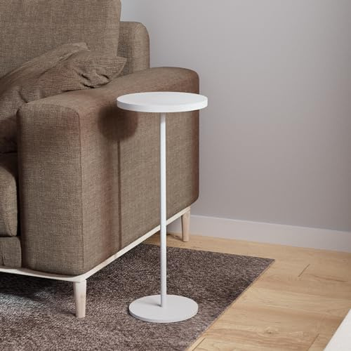 DREAMODERN Kleiner Beistelltisch, Metall, runder Getränketisch, Schreibtisch Ø 25,4 cm, für Wohnzimmer, Schlafzimmer, kleine Räume, Sofa, Couch, Stuhl, Weiß