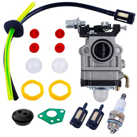 CYWVYNYT Kit de carburateur pour débroussailleuse - 15 pièces - Kit d'accessoires pour carburateur, bougie d'allumage, tuyau d'huile, filtre à carburant et plus encore - Kit de carburateur de tondeuse
