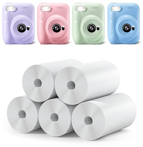 LETSHAHA Lot de 5 rouleaux de papier d'impression pour appareil photo d'enfant, impression instantanée, papier thermique, recharge pour appareil photo d'enfant, compatible avec appareil photo