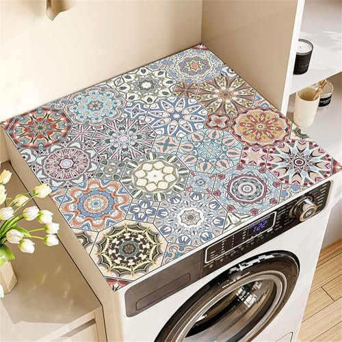 Highdi Washer and Dryer Top Protector, Mandala Washer and Dryer Top Mat Absorbent Quick Dry Silicone Mat, Anti Slip Dust Proof Washing Machine Mat for Laundry Room Home (Gray-blue,50x60cm)