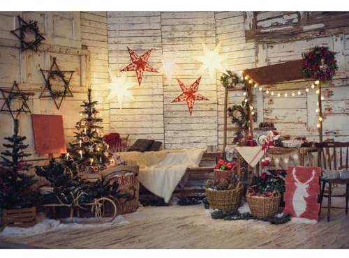 YongFoto 3x2m Fondos navideños para fotografía Interior De Madera Adornos navideños Árbol de Navidad Guirnalda Fiesta Blanca Fondo para Fiesta temática de Invierno Sesión de Fotos Accesorios