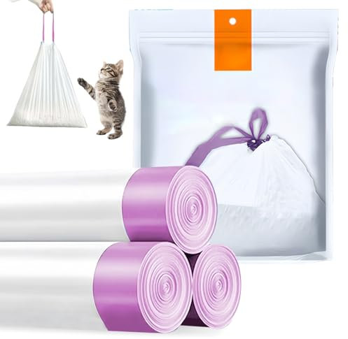 PRITOK Auto-Nettoyante Litière pour Chat: 108 Pièces Sac Poubelle Épais Et Résistant avec Cordon De Serrage & Poignée, Biodégradable pour Une Propreté Hygiénique (45x50cm)