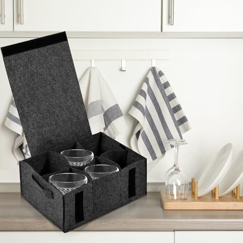 JEJUWE Plate and Cup Storage Plate Storage Container with Side Sturdy Handles Enduring Cup Organizer Box Portable Plate and Cup Storage for Motorhome Caravan !(dark grey)