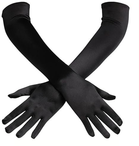 Friedwohl Elegant Damen Lange Handschuhe, Schwarz, Länge ca. 52 cm, Abendhandschuhe, 1920er Classic Opera Style, Halloween Karneval Fasching Fest Party Kostüm