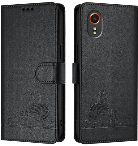 Case for Samsung Galaxy Xcover 7,Embossed Cute Cats, PU Leather Magnetic Wallet Flip Case Protective Cover with Stand function,Card Slots.YB.Black
