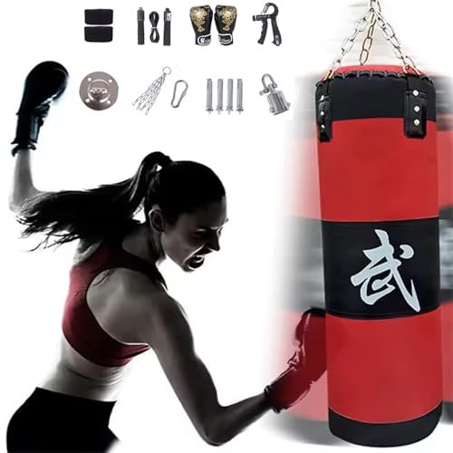 Boxsack,Boxsack Hängend,boxsack Set Erwachsene,15-in-1 Heavy Duty Boxsack, Mit dickerer Kette kann 360° gedreht werdenGeeignet für Muay Thai Boxen und Sparring(ungepolstert) (80cm)