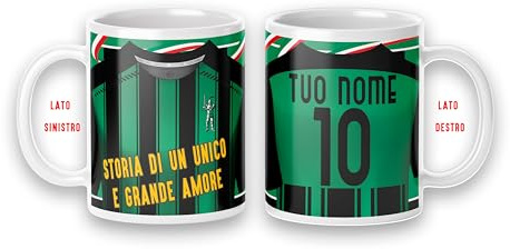 Tazza Mug disegno maglia della tua squadra colazione personalizzabile con nome e numero idea Regalo x tifoso Gadget compatibile (7324012 Storia Unico grande amore Tifoso Neroverde Love Per Sassuolo)