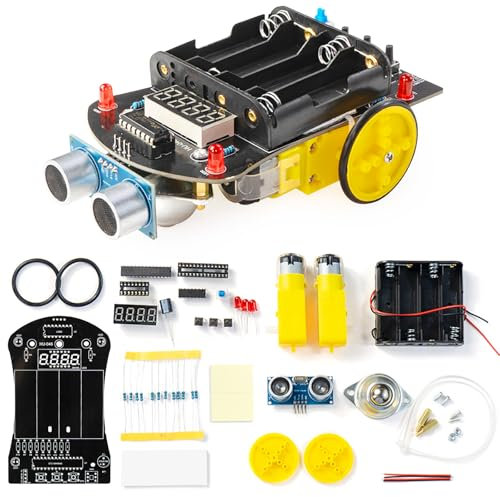 Heemol DIY Elektronische Auto Hindernisvermeidung löt Bausatz Kit,Ultraschall-Bereich mit LED-Display-Programmierung für Schweißen Praxis-Kit.