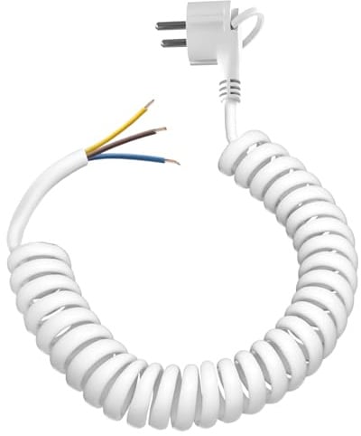 DKTYGER 2M Schutzkontakt Verlängerungskabel mit Flachstecker, Spiralverlängerung dehnbar von 0,34 m bis 2 m Max, Verlängerung 250 V / 16 A, Spiral Kabel mit Schuko Stecker, Spiralkabel 3 adrig, weiß