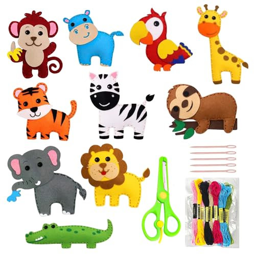 KBIBCK Nähset Kinder, Waldtier Nähset Kinder, Bastelset-Kinders aus Filz, Filz Bastelset Dinosaurier, Nähen Filzset für Jungen Mädchen (Prinzessinnenanzug) (Einhorn) (animal)