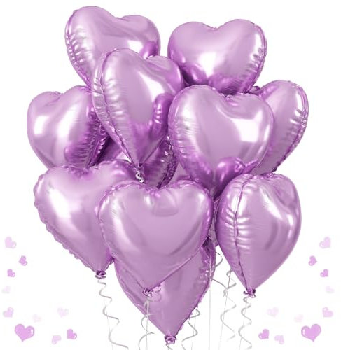 Violette Folien-Herzballons, 45,7 cm, großer Lavendel-Helium-Folien-Herzballon, 12 Stück, metallisch-violett, Herzform, Mylar-Ballon für Mädchen, Frauen, Geburtstag, Hochzeit, Babyparty, Valentinstag