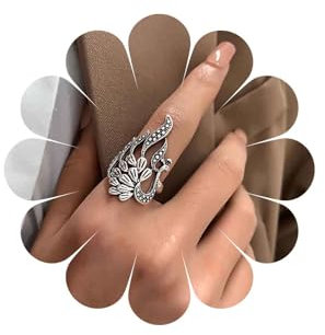 Inateannal Vintage Pfau Ringe Silber Pfau Verstellbaren Ring Offen Knöchel Finger Ringe Ethnischen Phönix Wunder Vogel Ring Schmuck Für Frauen