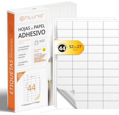 A4-Bögen mit weißen selbstklebenden Etiketten, Erstellen Sie Ihre eigenen individuellen, Sicherer selbstklebender A4-Papier, Selbstklebendes Etikett zum Bedrucken - Ofituria (44 pro Blatt, 10 Bögen)