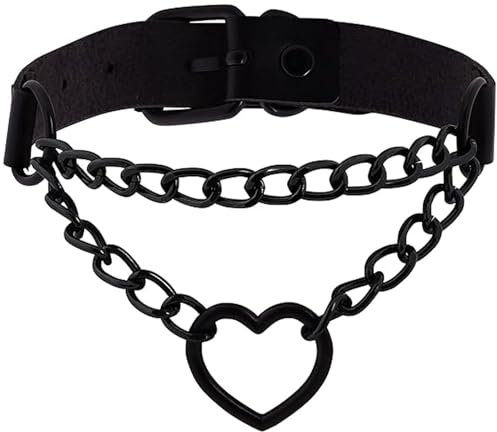 Oykrueats Punk Gothic Choker Halsband Kette,Verstellbarer Retro Choker Halsband Kette,Schwarzes Gothic Pu-leder Herz Schlupfkette,Modisch und Trend Halskette Chocker,für MäDchen Zubehör