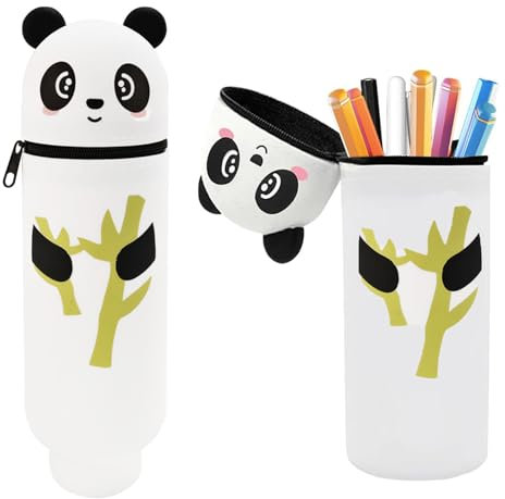 YYUEZHI Federmäppchen Silikon, Legami Schulmäppchen, 2 In 1 Mäppchen, mit Reißverschluss, Stand Up, Tier Stifthalter für Schule, Büro, Geschenk für Mädchen Jungen (Kawaii Panda)