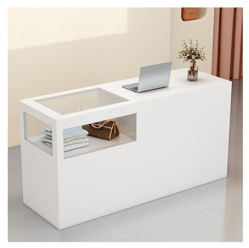 ZXCASDF Empfangstheke,Empfangstresen,Empfangstheke mit Schubladen,Empfangstheke Kosmetikstudio，Modern Rezeptionstheke，Empfangstheke mit offenen Ablagefächern(R-White,100cm/39.4in)