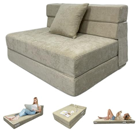 100x190cm Bodensessel und Gästesofa, Schlafsofa mit Schlaffunktion, Beige | Haustierfreundlicher Stoff, waschbares Set, faltbares, platzsparendes, Memory-Schaum mit hoher Dichte, sofort einsatzbereit