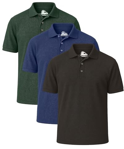 Himalayan Pack of 3 Breathable Cotton Polo Shirts for Men Adult Comfortable and Lightweight Ribbed Collar Quick Dry Short Sleeve Men's Polos, Black/Royal Blue/Green, XS