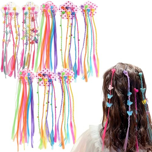 48 Pezzi Extension per Capelli Colorati con Clip per Bambini con Fermagli，ciocche colorate per capelli bambina，ciocche colorate per capelli ，Trecce Accessori Sintetico, per Ragazze Partito Festival