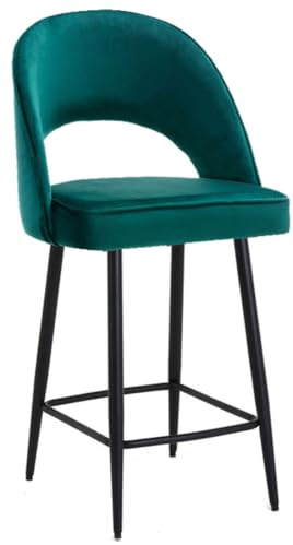 Lamboro Chelsea Velvet Kitchen Bar Stool, Sage Green, Padded Seat & Black Legs