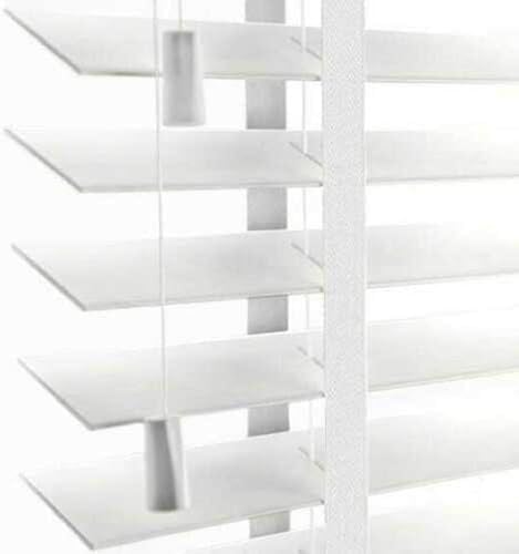Faux Wood Window Venetian Blinds Blind With Tape 50mm Slats White Grey TRIMMABLE Fittings Included Luxury Look (White With Tape, 45cm Width x 150cm Drop)