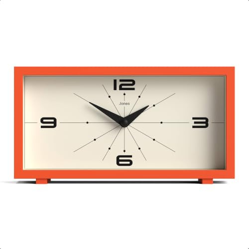 JONES CLOCKS® Odeon schreibtischuhr | Modernes rechteckiges Design | Orange | Stilvoller retrolook für Regal, Tisch, kaminsims oder nachttisch