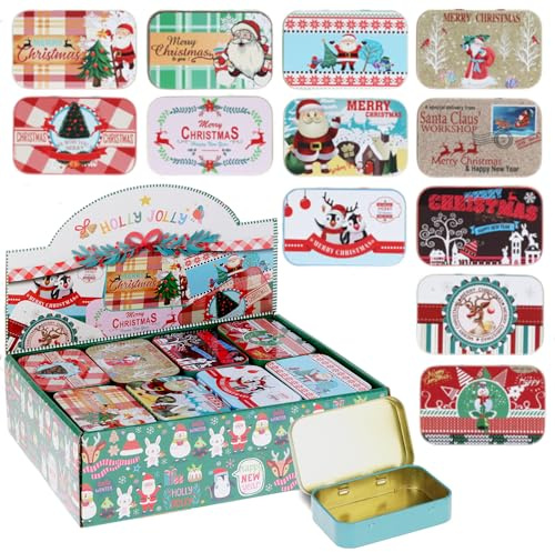 MIJOMA 24er Set Metalldosen Weihnachten – Kleine Geschenkdosen mit nostalgischen Motiven – Ideal für Geldgeschenke Gutscheine Mitgebsel Aufbewahrung Advent Giveaways