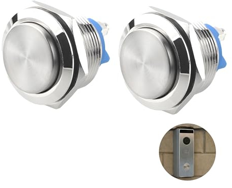 2 Pcs Interrupteur à Bouton-Poussoir Momentané, 22mm Bouton Poussoir 12v IP65 Antirouille avec Raccord à Vis Haut Rond en Métal Acier Inoxydable Commutateur pour Moto Tableau de Bord Machine