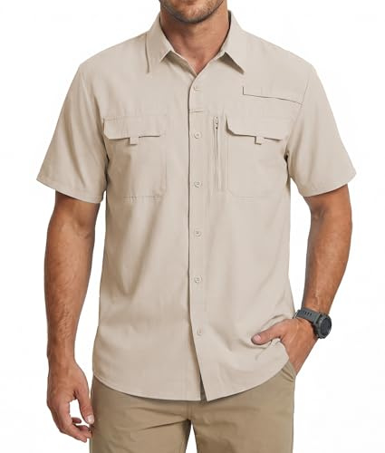Men's UV Protection Short Sleeve Shirt UPF 50+ Cooling Quick Dry Hiking | Functional lightweight UV sun protection shirt offering breathable comfort for hiking, fishing, camping, and summer travel