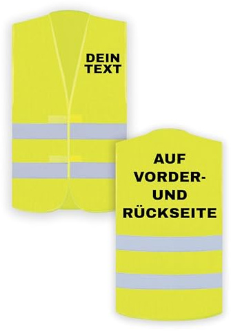 NIMAMA Personalisierte Warnweste für Erwachsene mit eigenem Text - EN ISO 20471 zertifizierte Sicherheitsweste - Reflektierende Fahrradweste für Herren & Damen - Auto & Fahrrad Warnwesten