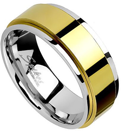 Piersando Band Ring Edelstahl mit Spinning Center Bandring Herrenring Damenring Partnerring Ehering Trauring Damen Herren Silber Gold Größe 57 (18.1) Breit 6mm
