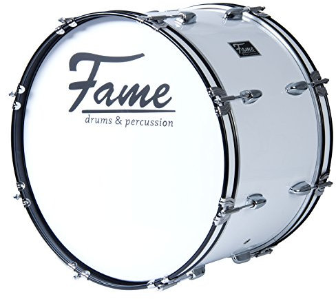 Fame Marching Bass Drum 22x12, Leicht, Weiß, 7-Lagen Lindenholz, Kraftvoller Klang, Inklusive Tragegurt, Beater, Stimmschlüssel, Ideal für Einsteiger, Junge Spieler