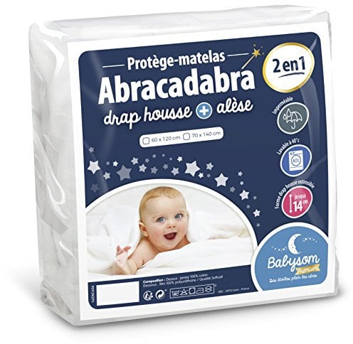 Babysom - Baby Matratzenschoner « 2 in 1 » - 60x120 cm - Spannbetttuch + wasserdichte Matratzenauflage - 100% Baumwolle - Luftdurchlässig