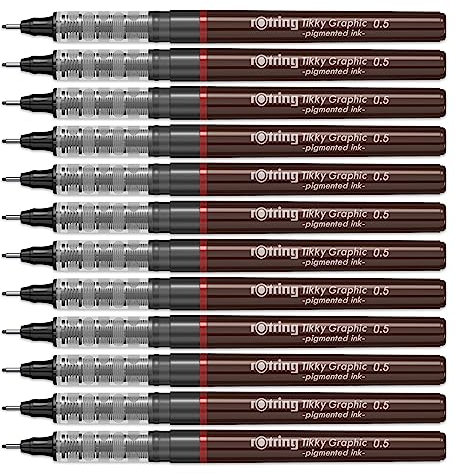 rOtring Tikky-Grafik Fineliner Filzstifte | 0,5 mm | schwarze Tinte | 12 Stück