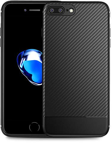 NALIA Hülle kompatibel mit iPhone 8 Plus / 7 Plus, Ultra Slim Handyhülle Silikon Case Cover, Dünne Carbon Look Schutzhülle, Etui Handy-Tasche Backcover Bumper Gummihülle, Farbe:Schwarz