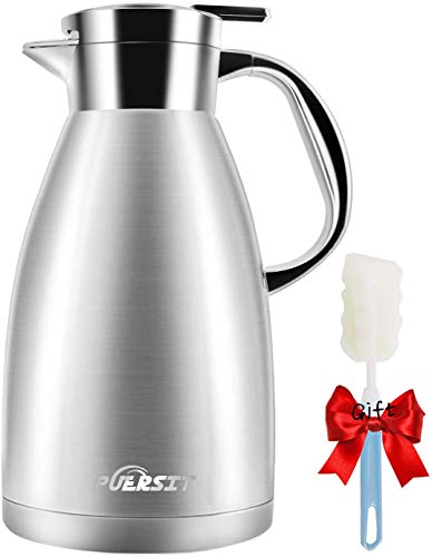 Puersit Thermoskanne 1,8 Liter Edelstahl Isolierkanne Doppelschicht Vakuum Kaffeekanne Edelstahl Kaffe Thermoskanne mit 24 Stunden Wärmespeicherung Kältespeicher