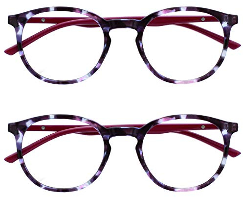 OPULIZE Met-Brille Blaulichtfilter 2er Pack Schlank Runder Rahmen Federscharniere Verbessert Schlaf Computerbrille Gaming Entspiegelt Lila Schildpatt Herren Damen BB60-5 +0.00