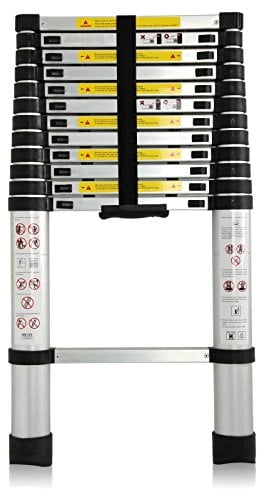 Feidak 3,8M Teleskopleiter Aluleiter Klappleiter Ausziehleiter Stehleiter Rutschfester, Teleskop-Design, aus hochwertigem Aluminium, Tragbar,Leichte, 150 kg Belastbarkeit