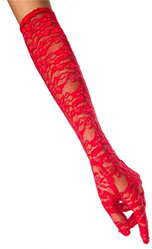 Egurs Damen Lang Lace Handschuhe Braut Hochzeit Spitze Handschuhe Opera Fest Party Handschuhe Kostüm Accessoires Rot