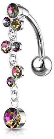 beyoutifulthings Bauch-nabelpiercing Kristall Blasen-Anhänger Nabel-Piercing Chirurgenstahl Bananabell Silber Regenbogen Clear Bunt Stab 1,6/10mm