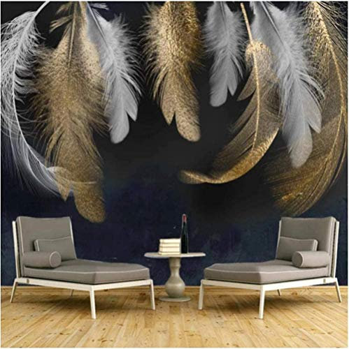 ZZXIAO Papier Peint Photo 3D Plume Blanche Dorée Fond Jungle Motif Mural Papier Peint 3D Salle de séjour Chambre à coucher Salle de séjour Mural enfant-400cm×280cm